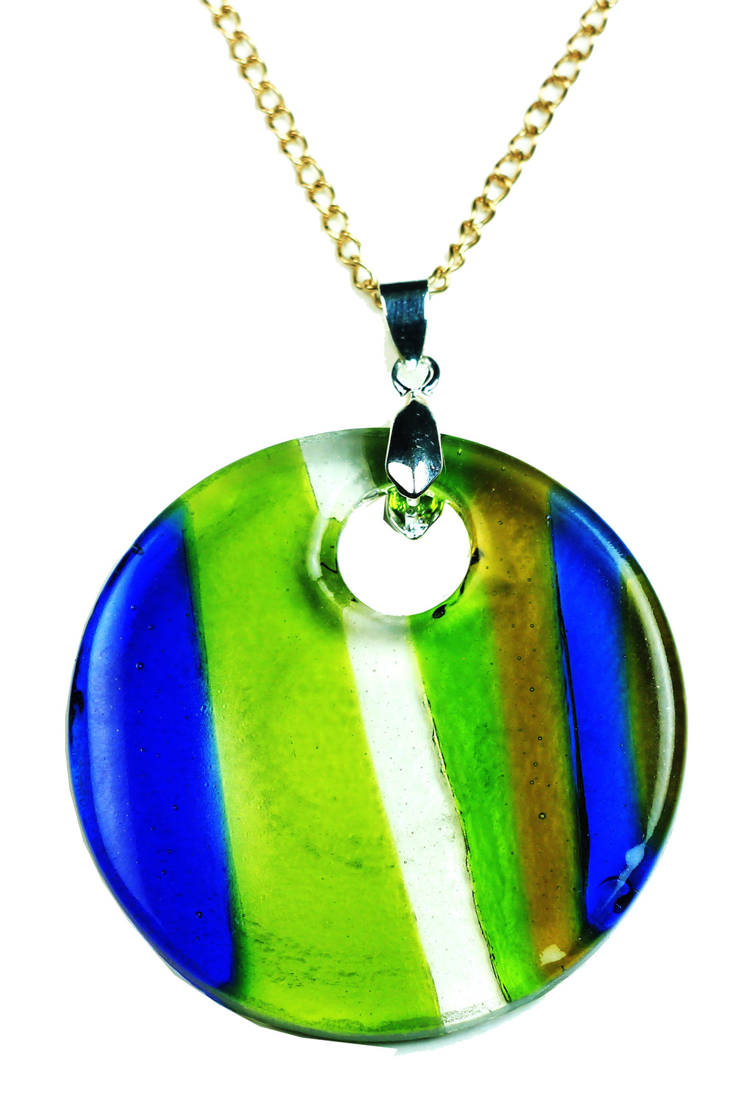 Recycled Glass Bottle Multi Strip  Round Necklace