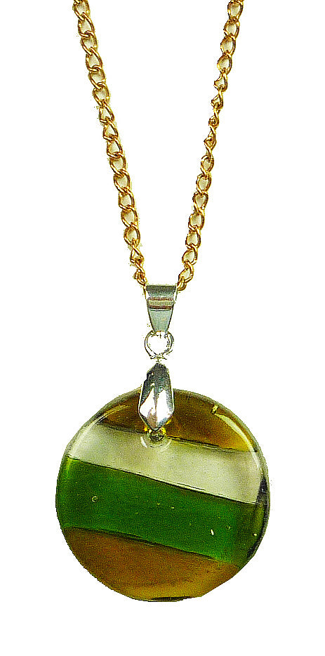 Recycled Glass Bottle Multi Strip  Round Necklace