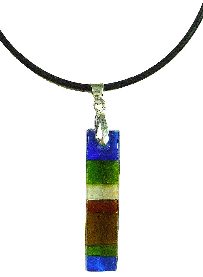 Recycled Glass Bottle Multi Strip Long Rectangle Necklace