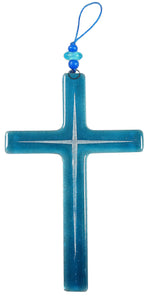 Glass Cross Aqua Silver Lines