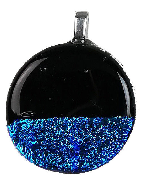 Dichroic Glass , Black, Blue  ,  round pendant