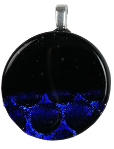 Dichroic Glass , Black, Dark Blue  Horrigone  ,  round pendant