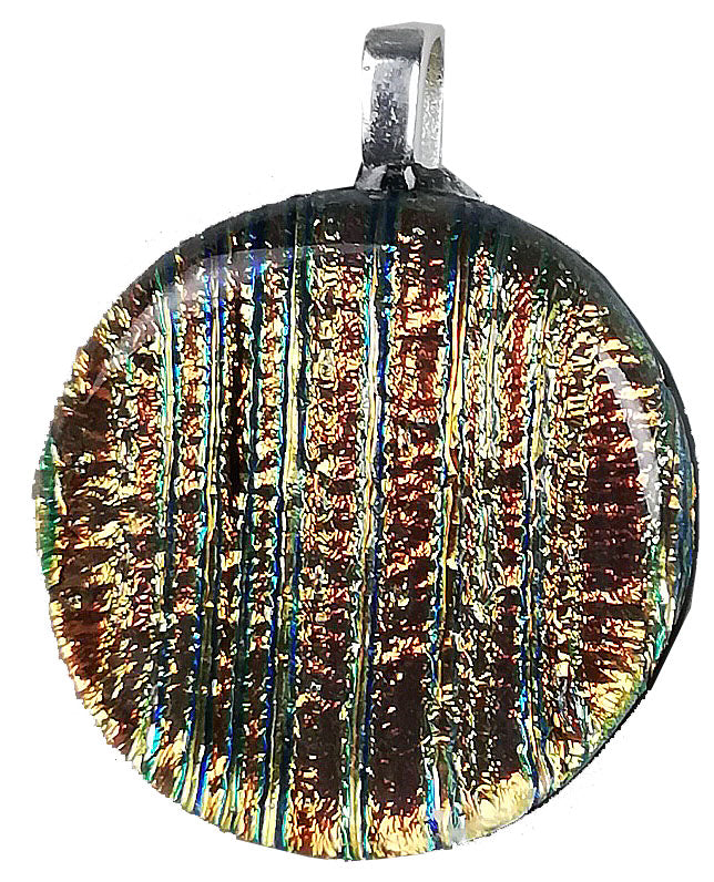Dichroic Glass , Copper Lines  ,  round pendant