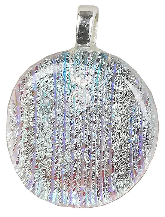 Dichroic Glass , Clear  Lines  ,  round pendant