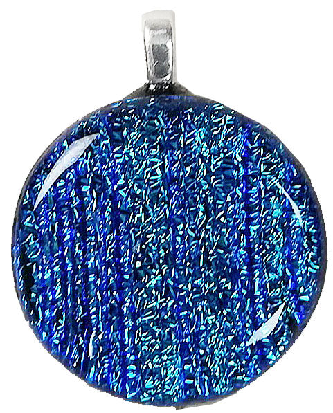 Dichroic Glass , Blue Lines  ,  round pendant