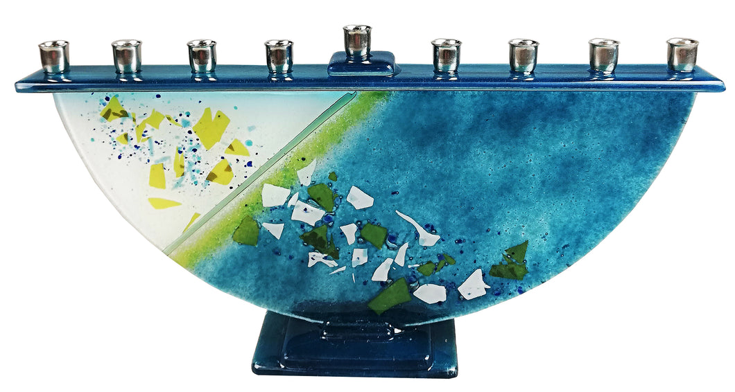 Menorah  or Janukia White Aqua Flakes  half circle