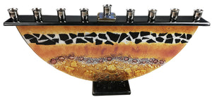 Menorah  or Janukia Black Flakes Topaz ,bubbles half circle