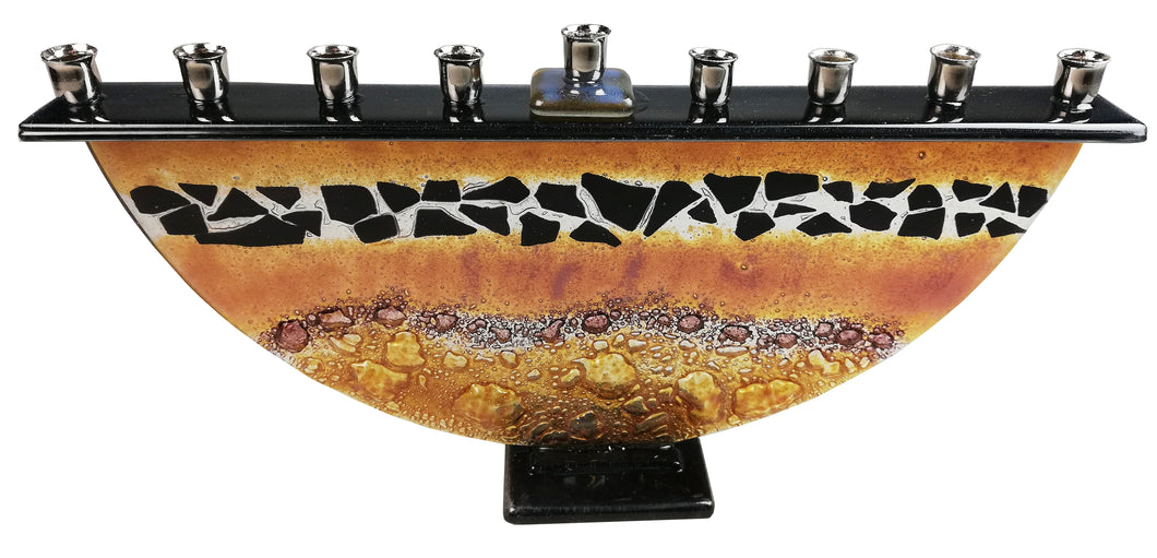 Menorah  or Janukia Black Flakes Topaz ,bubbles half circle