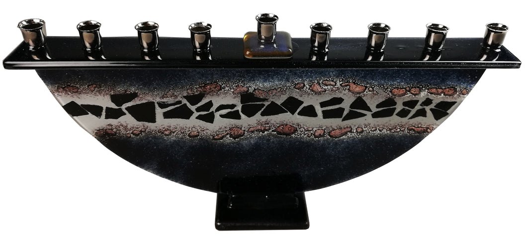 Menorah  or Janukia White Black Flakes  ,bubbles half circle