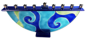 Menorah  or Janukia  Aqua Blue Swirls Pattern  half circle