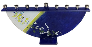 Menorah  or Janukia White Blue Flakes  half circle