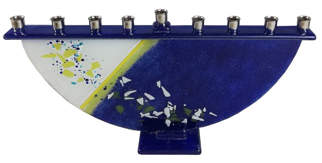 Menorah  or Janukia White Blue Flakes  half circle
