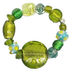 Glass Beads  Bracelet Silver Foil  Green