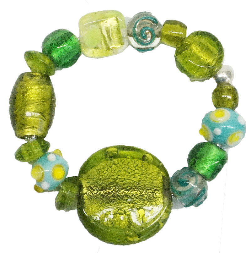Glass Beads  Bracelet Silver Foil  Green