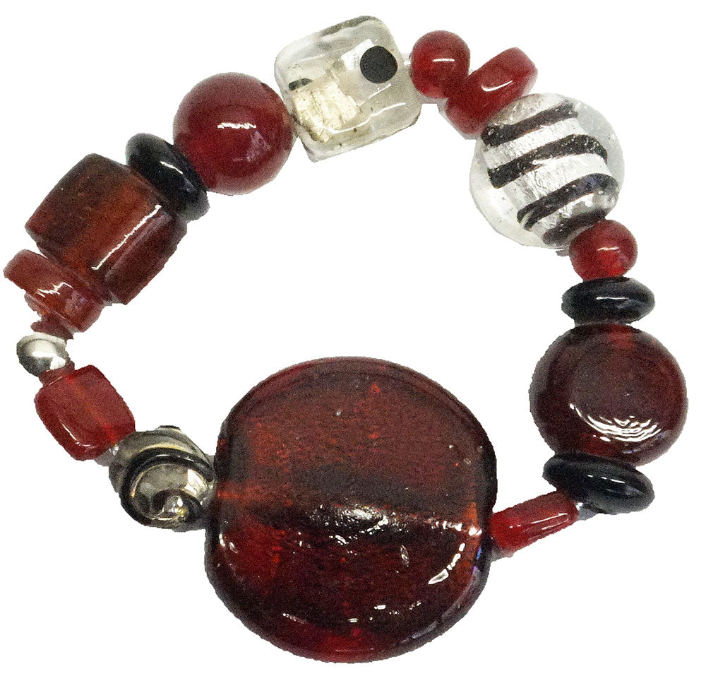 Glass Beads  Bracelet Silver Foil  Red