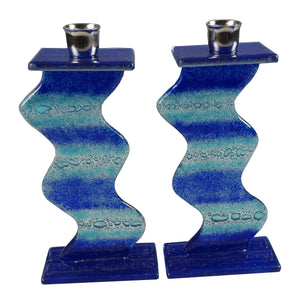 Shabbat Candlesticks Aqua Blue  and  Bubbles