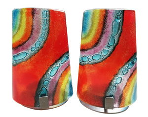 Shabbat Candlesticks Rainbow Red