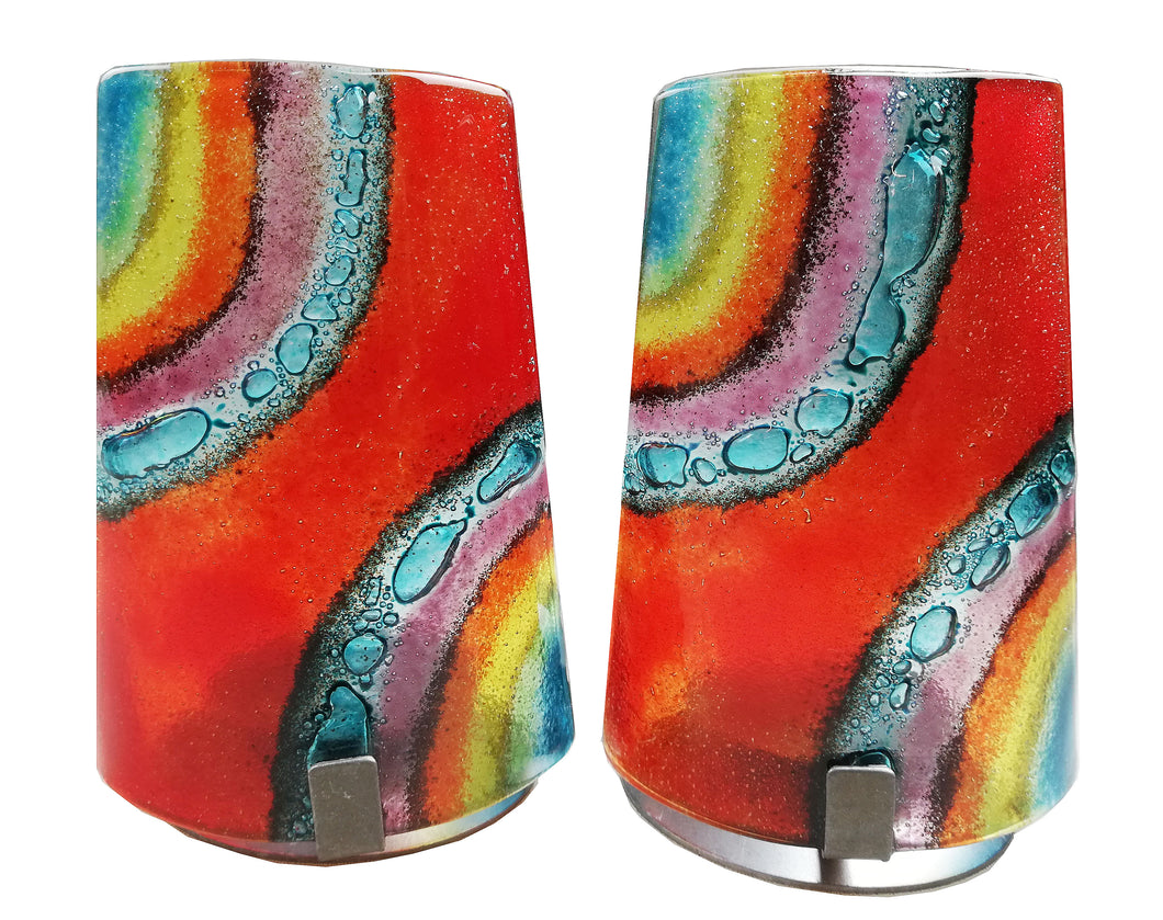 Shabbat Candlesticks Rainbow Red