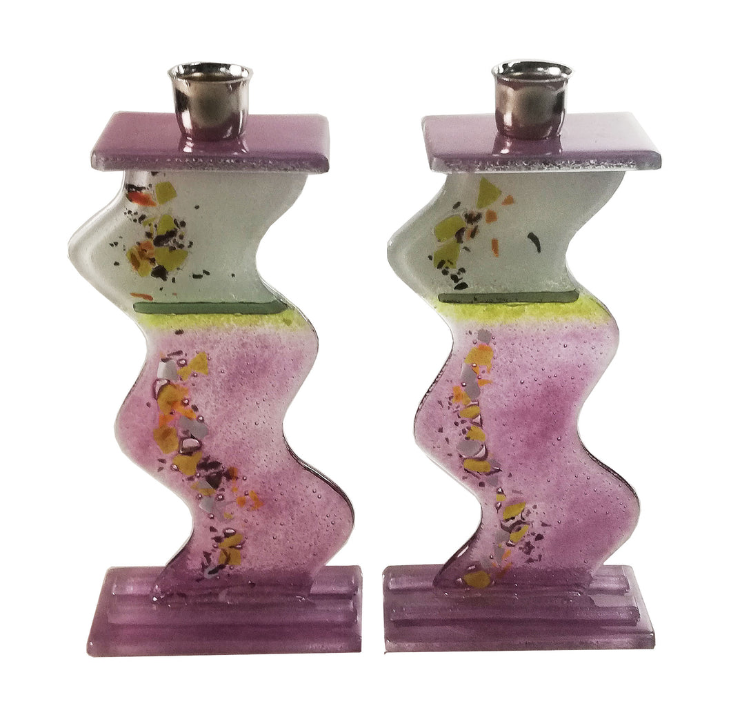 Shabbat Candlesticks White an Violet