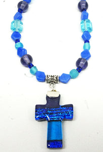 Dichroic  Blue Aqua Cross Necklace