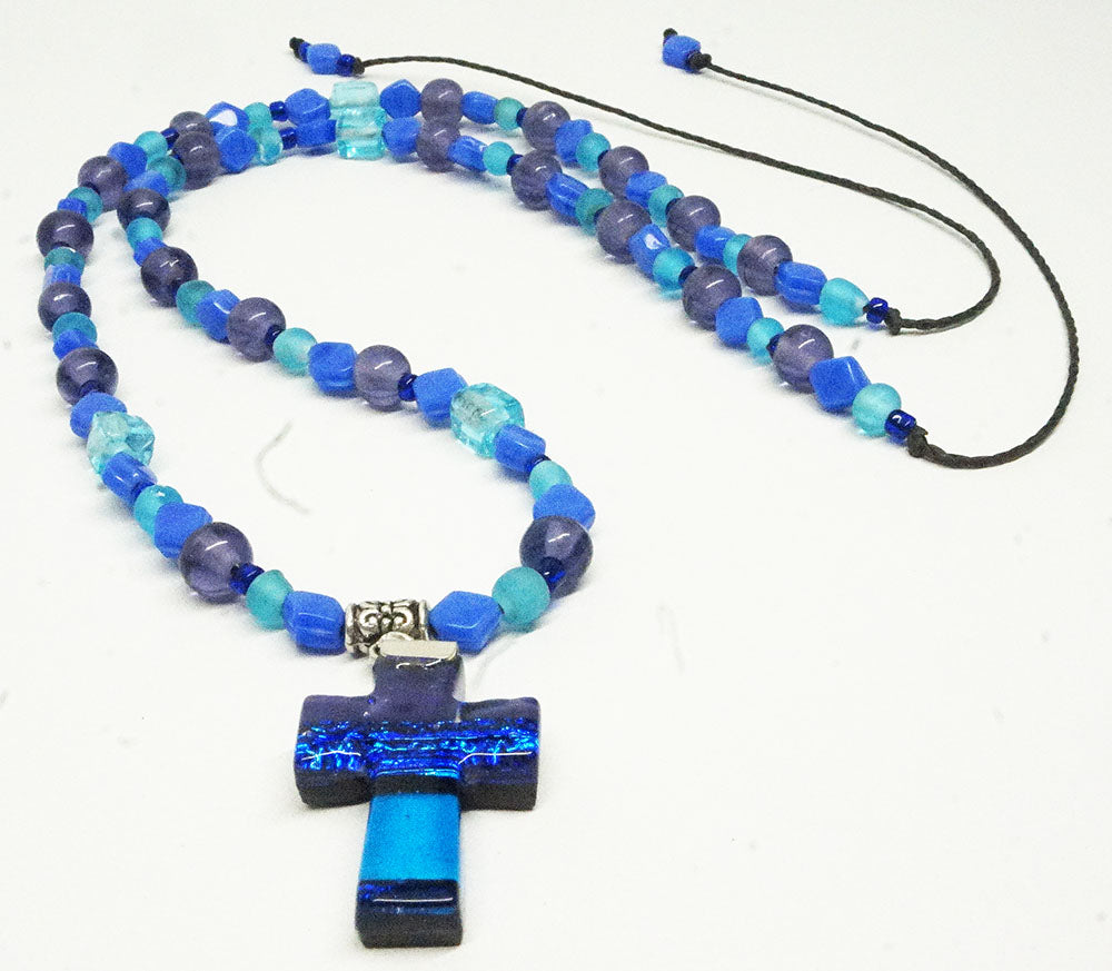 Dichroic  Blue Aqua Cross Necklace