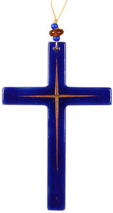 Glass Cross Blue  Gold lines