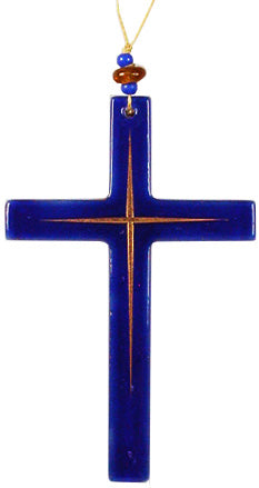 Glass Cross Blue  Gold lines