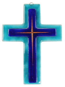 Glass Cross Double Thin Gold lines