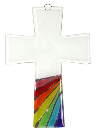 Trapeze Glass Cross Rainbow White