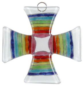 Glass Cross Rainbow White