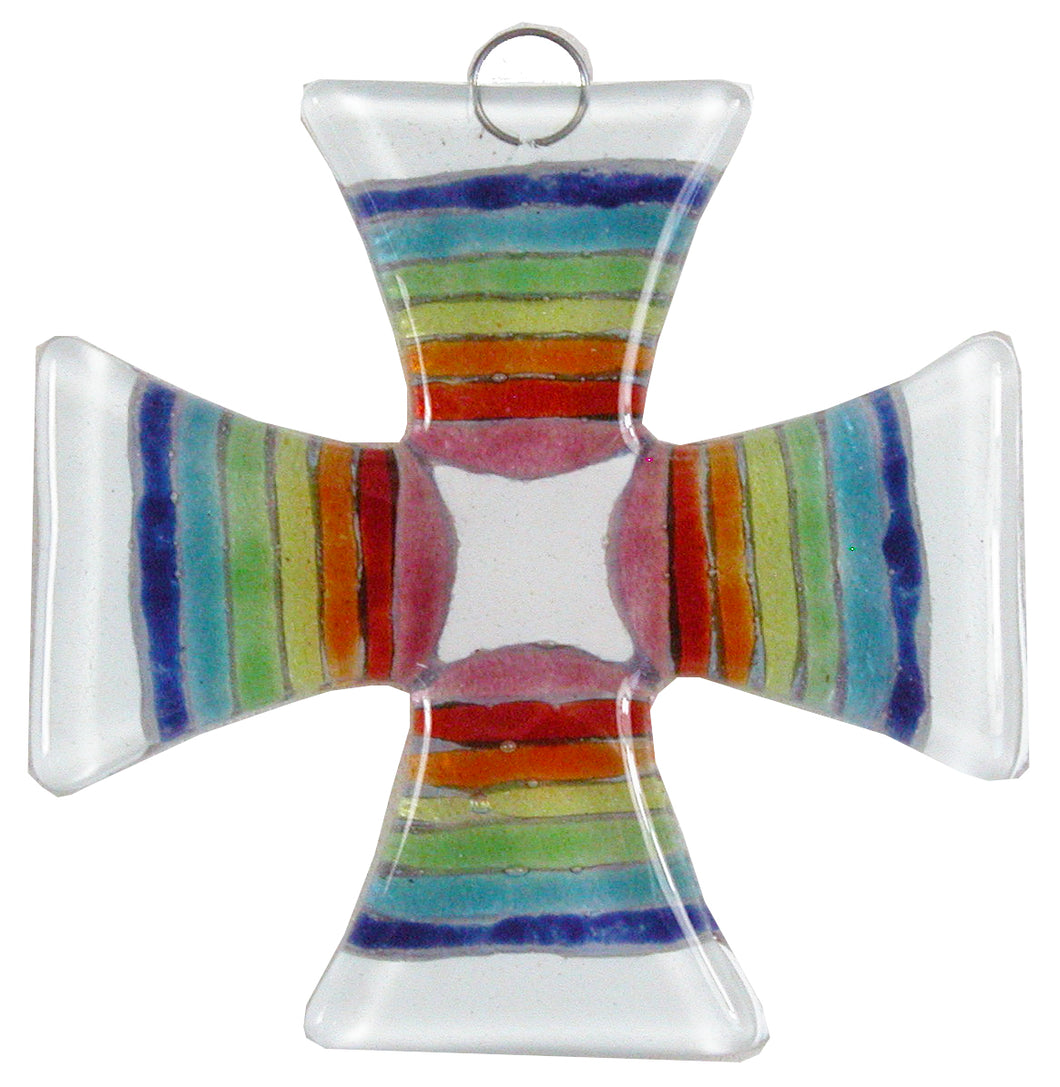 Glass Cross Rainbow White