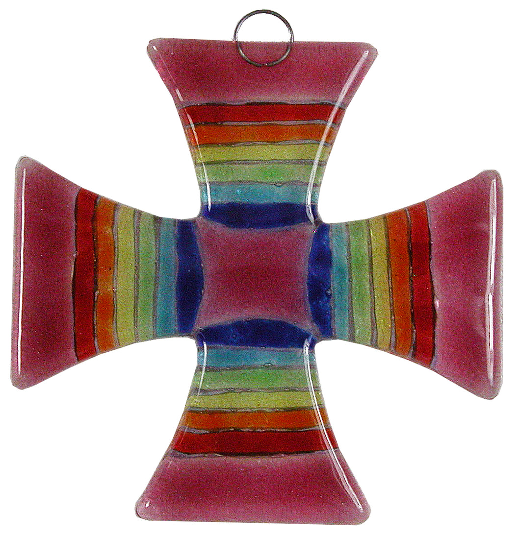 Glass Cross Rainbow Rose