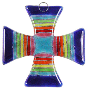 Glass Cross Rainbow Blue