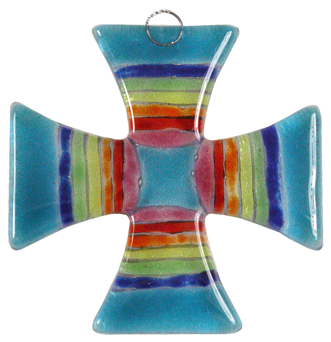 Glass Cross Rainbow Aqua