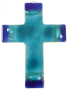 Glass Cross Aqua Blue Thick
