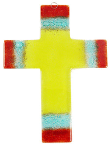 Glass Cross Yellow red Thick