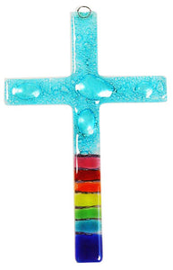 T  Glass Cross Rainbow Aqua Bubbles