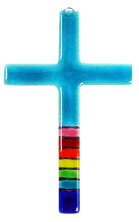 T  Glass Cross Rainbow Aqua