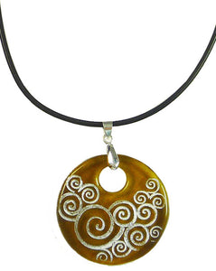 Recycled Glass Bottle Swirls Amber Round Necklace