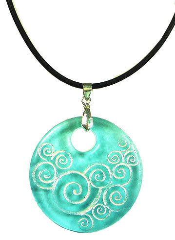 Recycled Glass Bottle SwirlsTurquoise Round Necklace