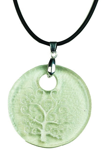 Recycled Glass Bottle Life of Tree Transparent Round Necklace