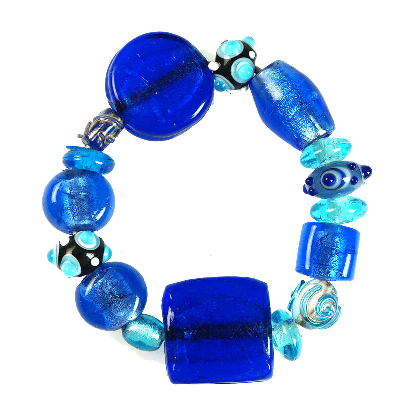 Glass Beads  Bracelet Silver Foil Blue