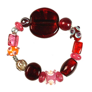 Glass Beads  Bracelet Silver Foil Red