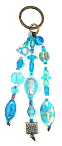 Glass Beads  Keychain Silver Foil Turquoise