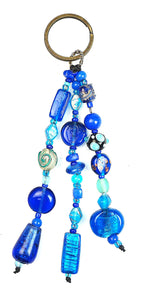 Glass Beads  Keychain Silver Foil Blue
