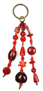 Glass Beads  Keychain Silver Foil Red