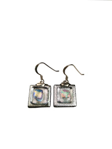Dichroic Silver Earrings Chess Platino