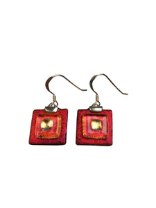 Dichroic Silver Earrings Chess Copper