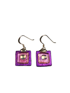 Dichroic Silver Earrings Chess Lilac