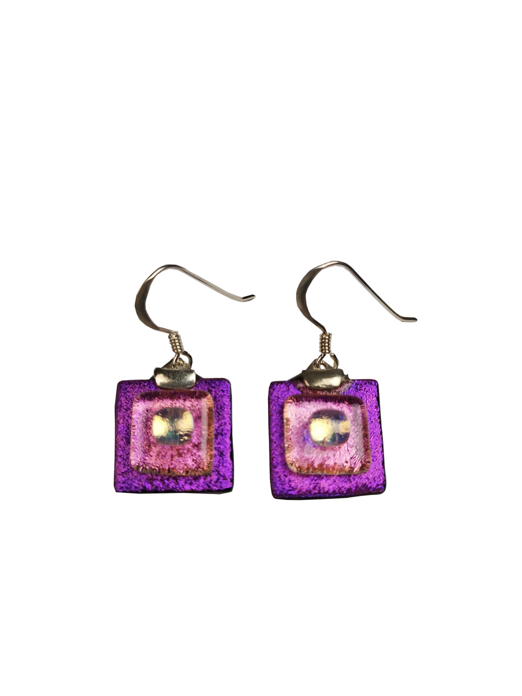 Dichroic Silver Earrings Chess Lilac